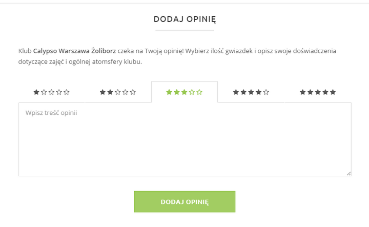 Dodawanie opinii o klubie sportowym na FitPlanner.pl