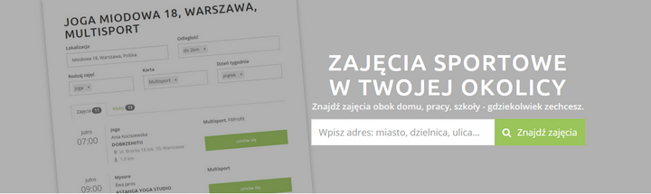 Wyszukiwarka zajęć sportowych na FitPlanner.pl
